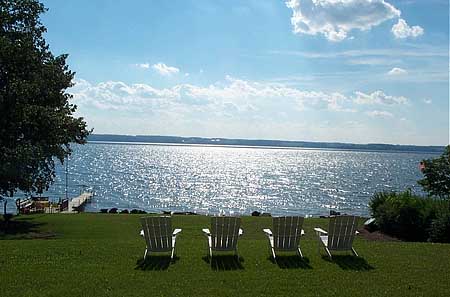 the Fitzgerald's back lawn, post-landscaping. No, the lake isn't crooked, the lawn is.